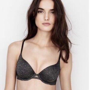 Victoria's Secret Padded Underwire Perfect Coverage Bra Silver Gray - Size 34B